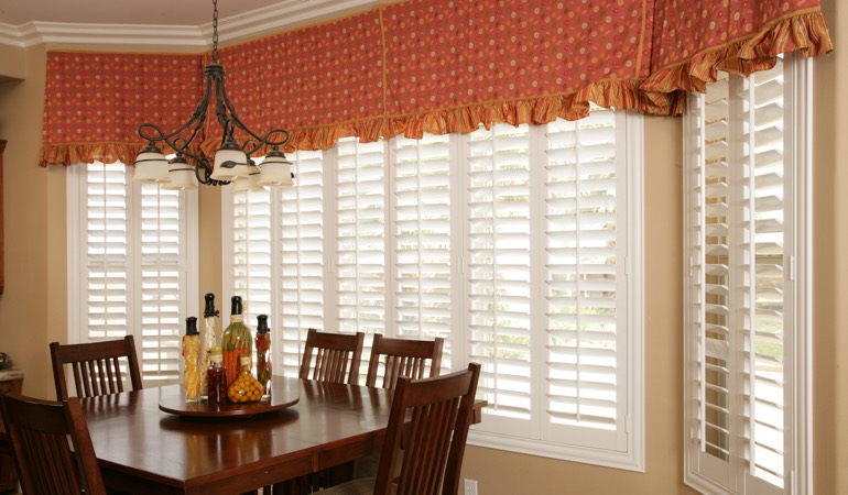 Plantation shutters in Boise dining room.